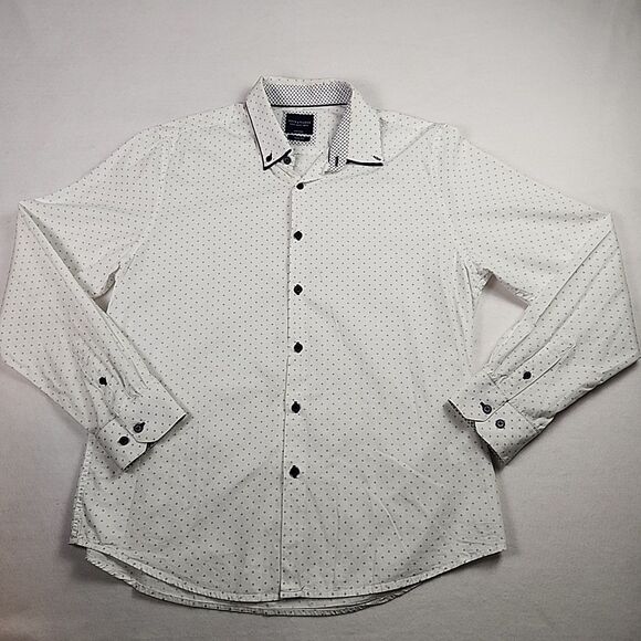 Denim & Flower Ricky Singh Mens White Blue Slim Fit Button Down XL Shirt - Picture 1 of 11